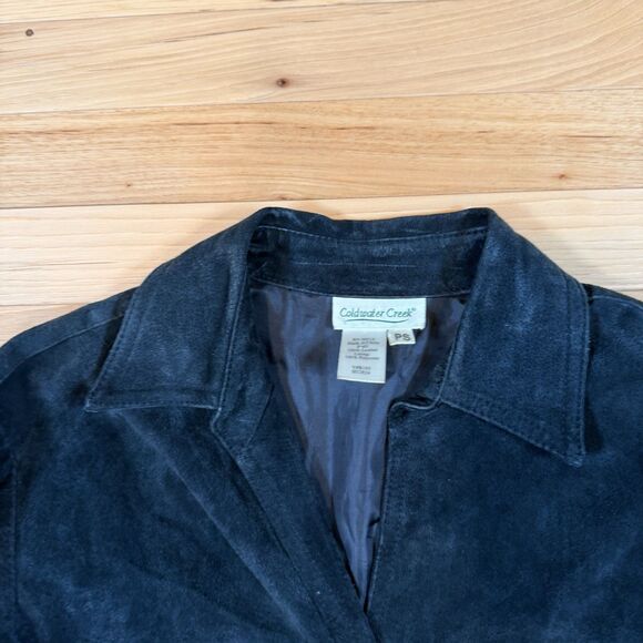 Vtg Coldwater Creek PS 100% Suede Leather Jacket Black Goth Grunge Dark Biker - Picture 3 of 6